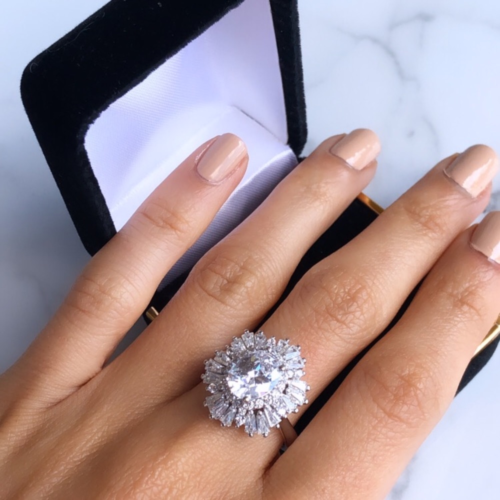 14K white gold plated Sterling Silver jewelry ring